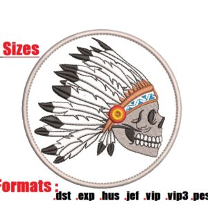 Skull with Feather emboidery designs